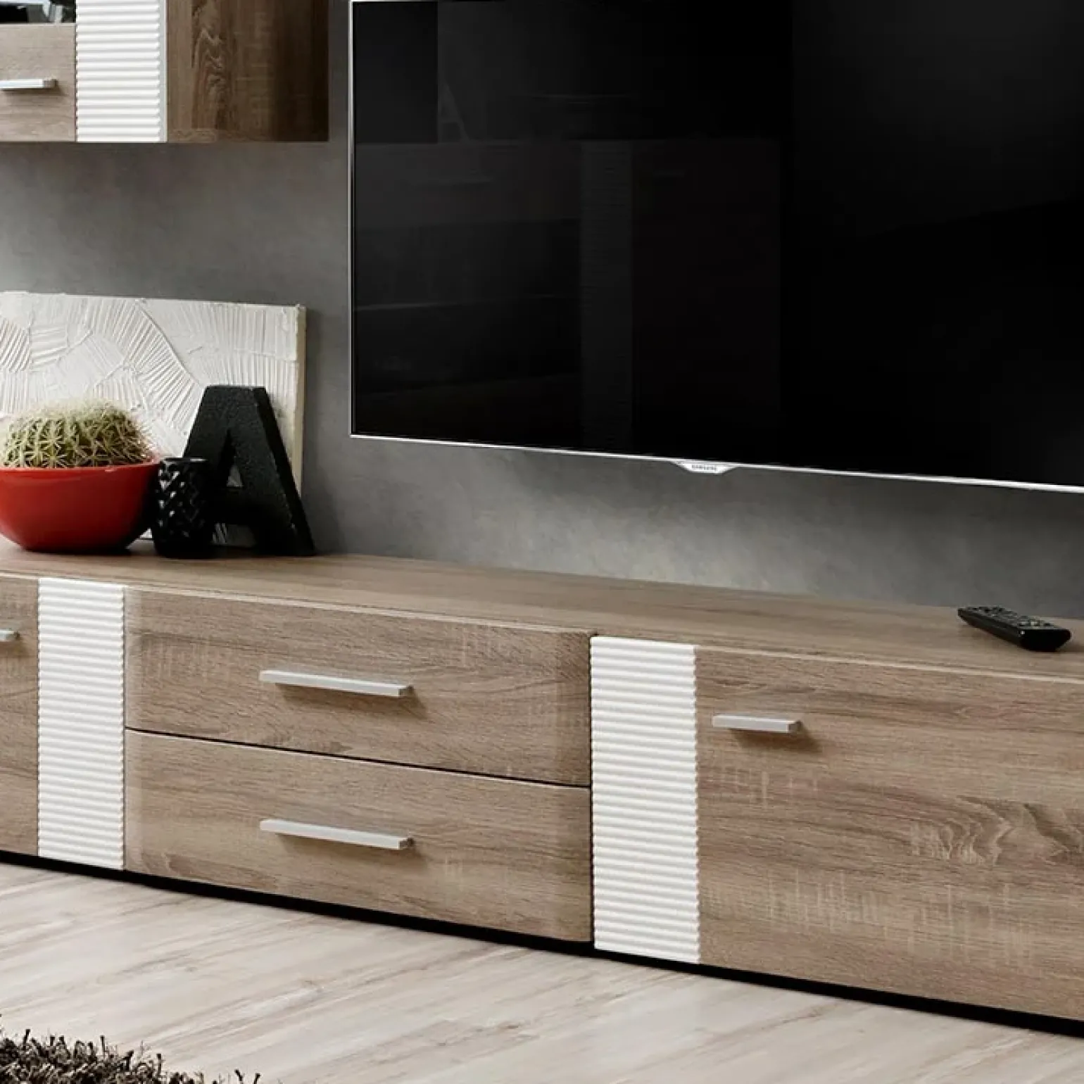 Parete attrezzata 240x190h cm rovere bianco lucido Mexico Gihome®