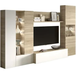 Parete attrezzata 260x185h cm soggiorno rovere bianco lucido Gary