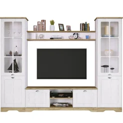 Parete attrezzata 234x181h cm shabby soggiorno bianco opaco Loira