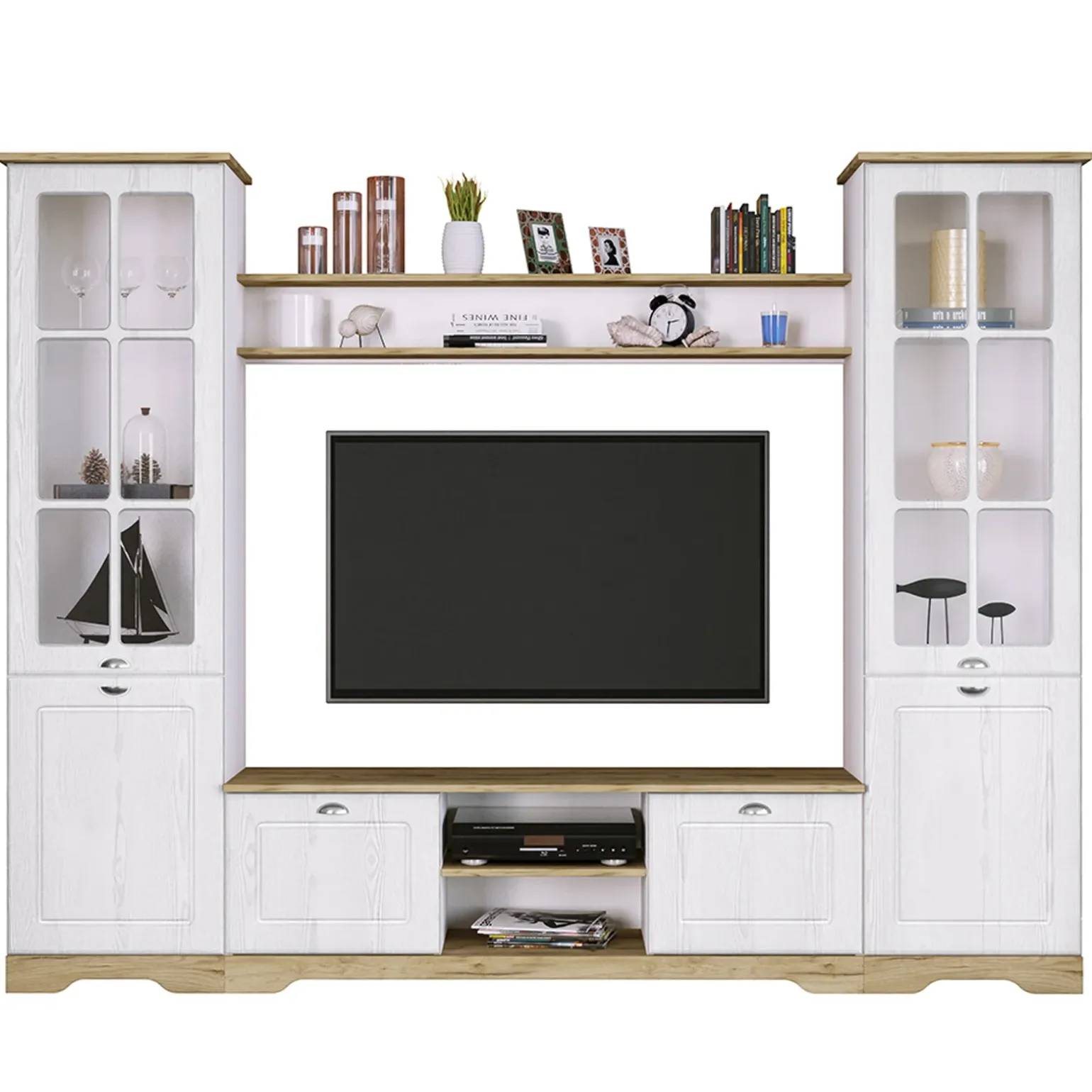 Parete attrezzata 234x181h cm shabby soggiorno bianco opaco Loira