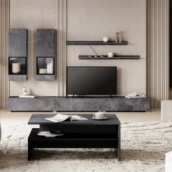 Parete attrezzata 270x176h cm soggiorno ossido nero Emotion Gihome®