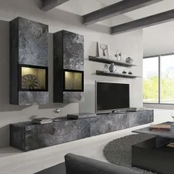 Parete attrezzata 270x176h cm soggiorno ossido nero Emotion Gihome®