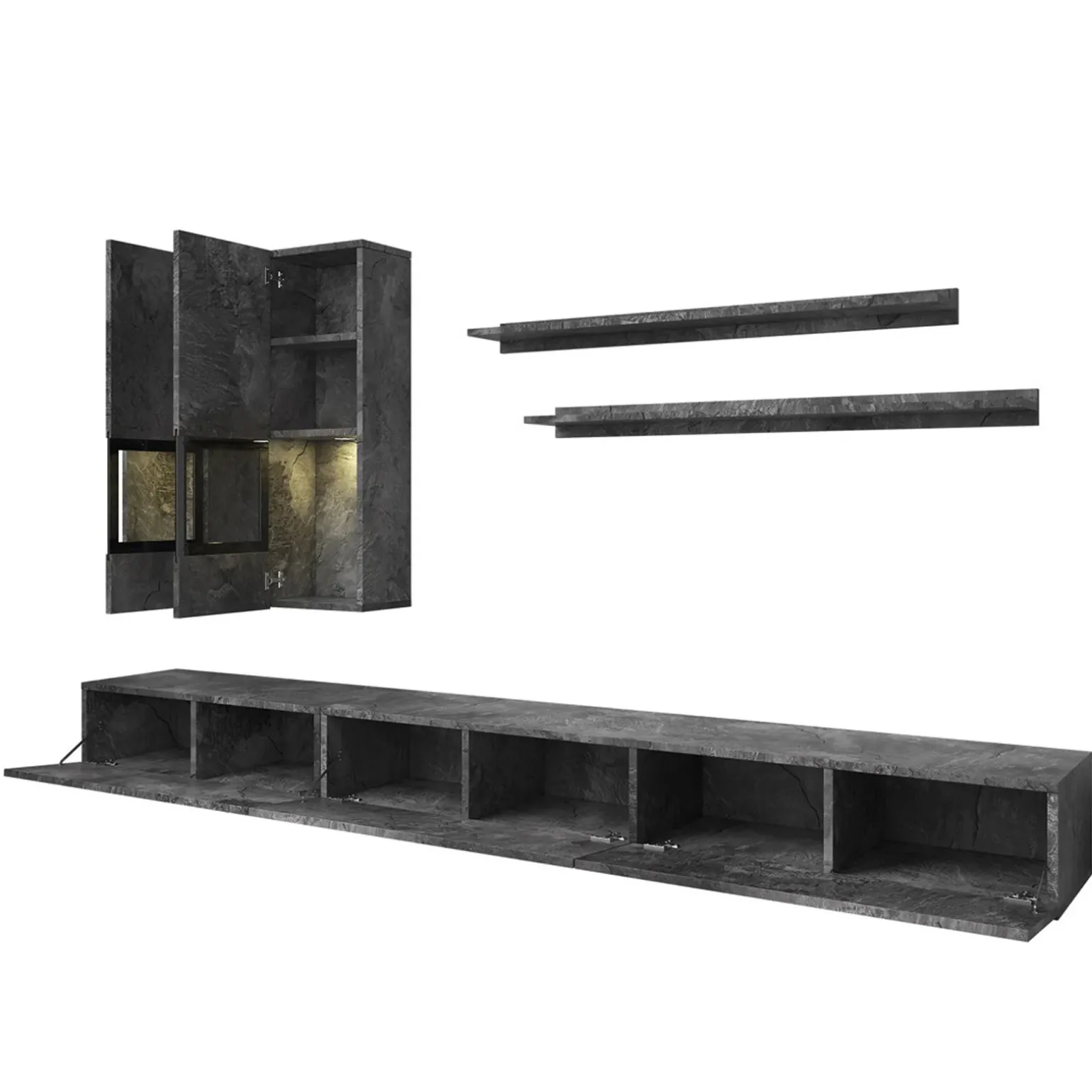 Parete attrezzata 270x176h cm soggiorno ossido nero Emotion Gihome®