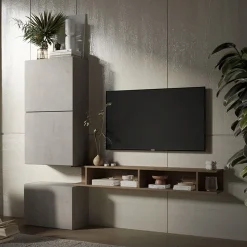 Parete attrezzata 180x160h cm soggiorno tortora rovere scuro Sunset 51