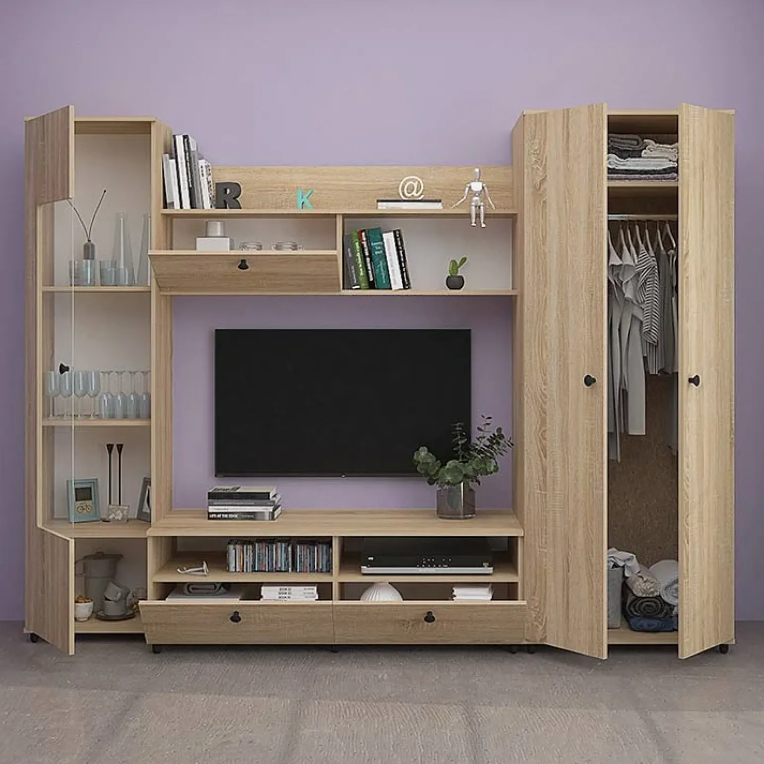 Parete attrezzata 240x180h cm soggiorno rovere Jersey