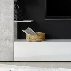 Parete attrezzata 257x187h cm soggiorno bianco lucido cemento Steppi 3