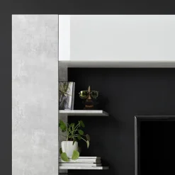 Parete attrezzata 257x187h cm soggiorno bianco lucido cemento Steppi 3