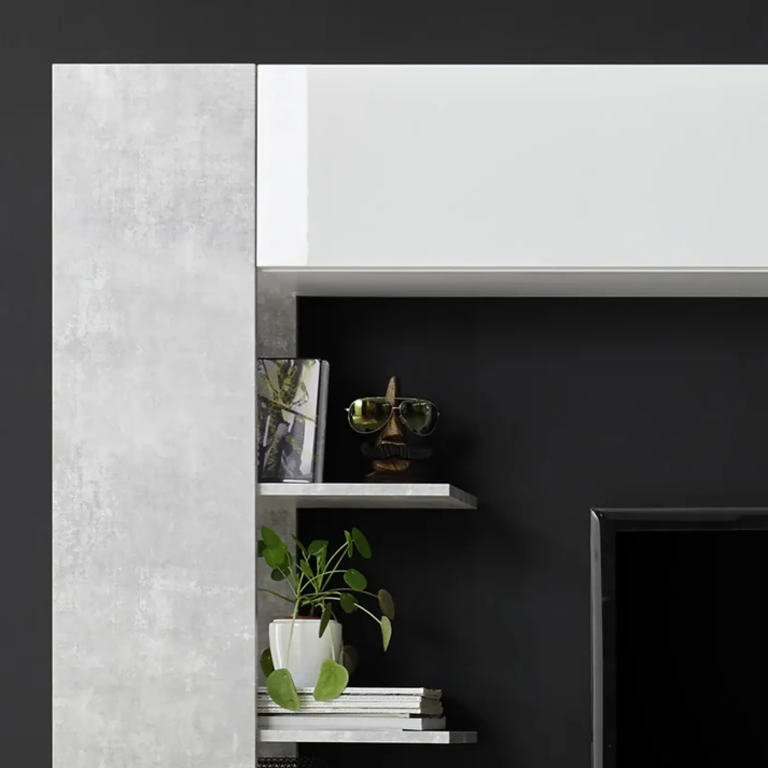 Parete attrezzata 257x187h cm soggiorno bianco lucido cemento Steppi 3