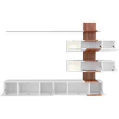 Parete attrezzata 250x160h cm soggiorno noce bianco lucido Coimbra