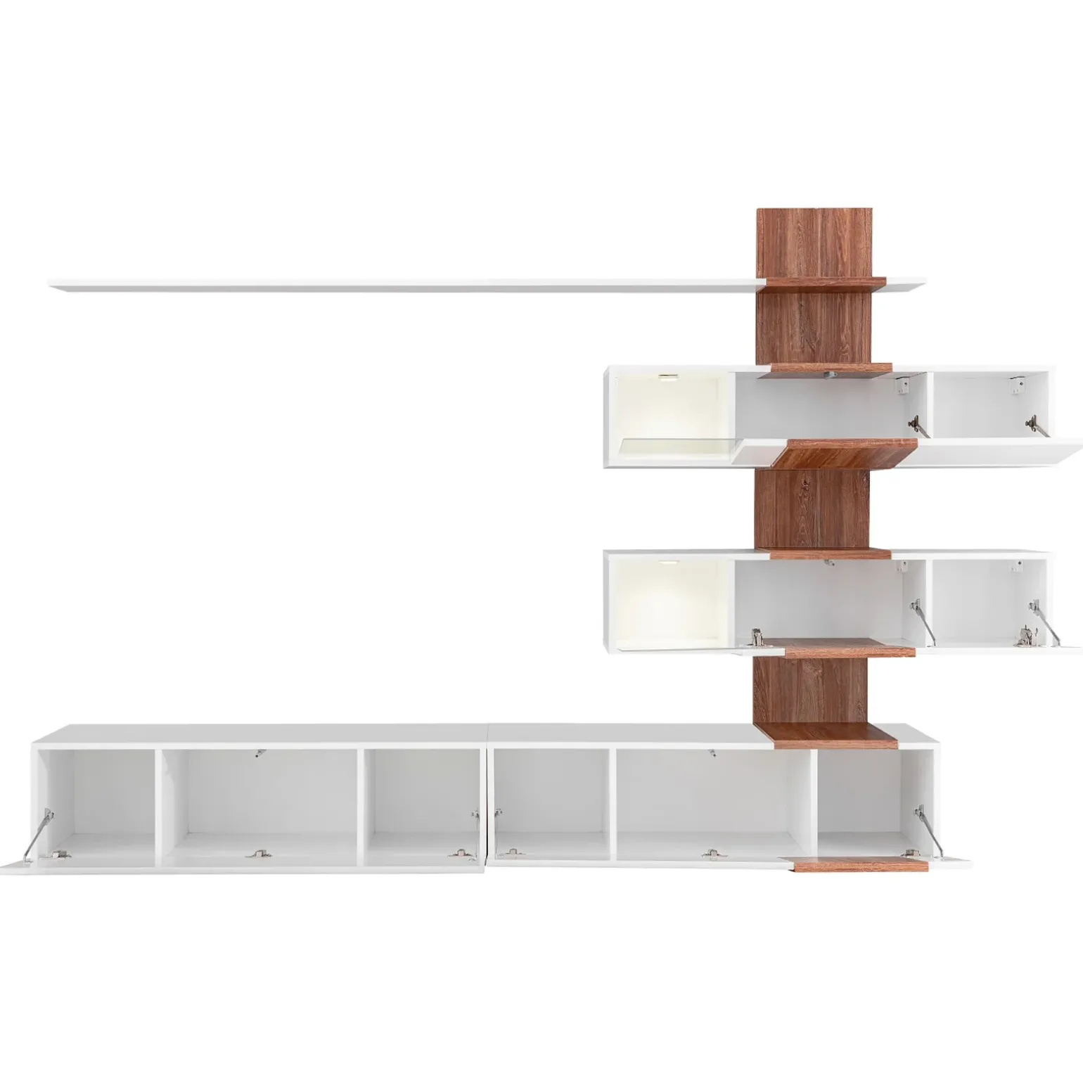 Parete attrezzata 250x160h cm soggiorno noce bianco lucido Coimbra