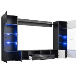 Parete attrezzata 260x150h cm soggiorno moderna nero opaco-lucido Dana Gihome®