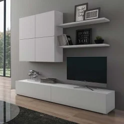 Parete attrezzata 200x244h cm soggiorno bianco frassinato Euphoria