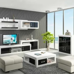 Parete attrezzata 240x210h cm soggiorno  bianco opaco nero lucido Susan Gihome®
