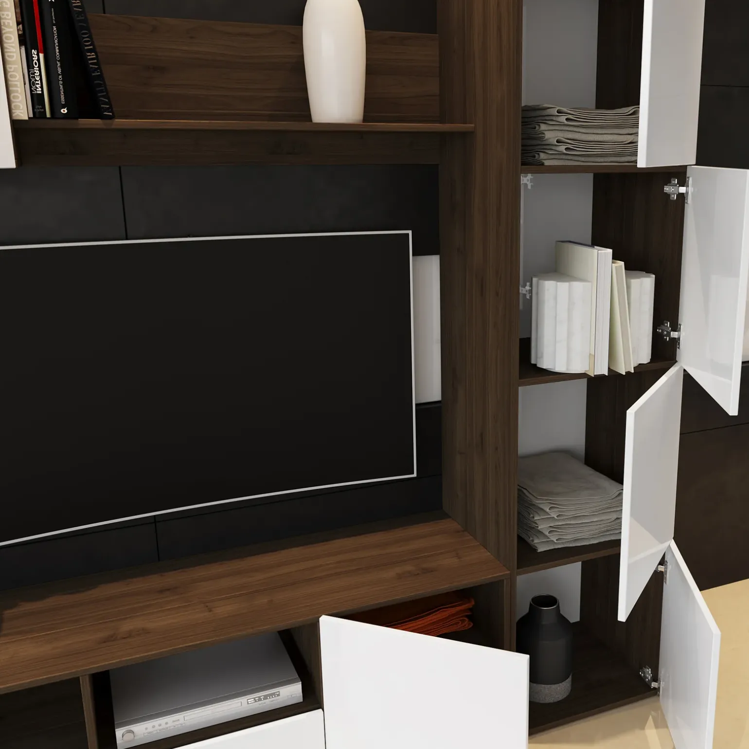 Parete attrezzata 230x184h cm soggiorno bianco noce Clyton Gihome®