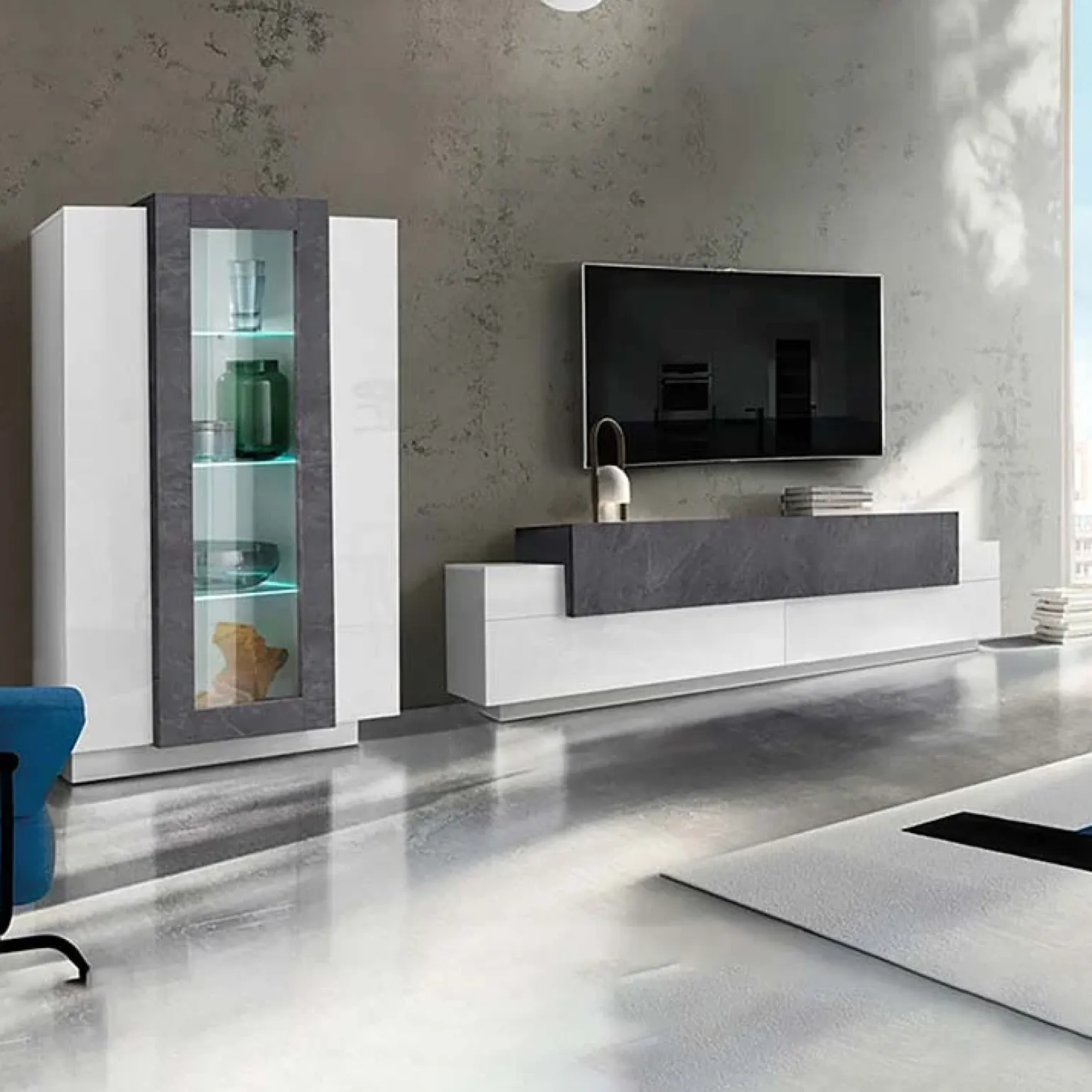 Parete attrezzata 290X121h cm soggiorno bianco ossido Milos Gihome®