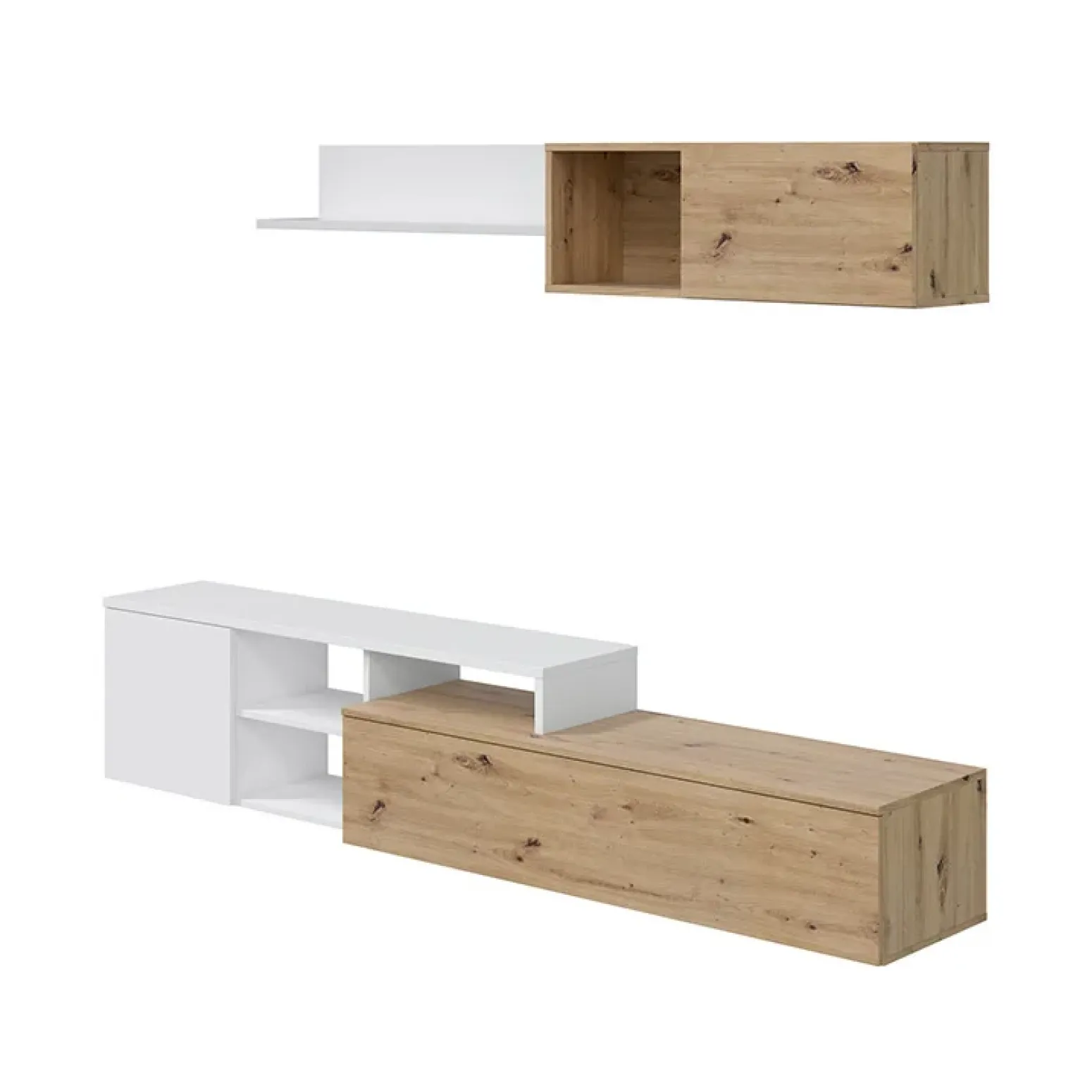 Parete attrezzata 220x135h cm soggiorno rovere bianco artico Patrol