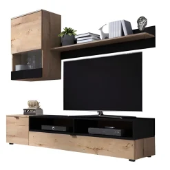 Parete attrezzata 175x170h cm soggiorno rovere nero opaco Oden