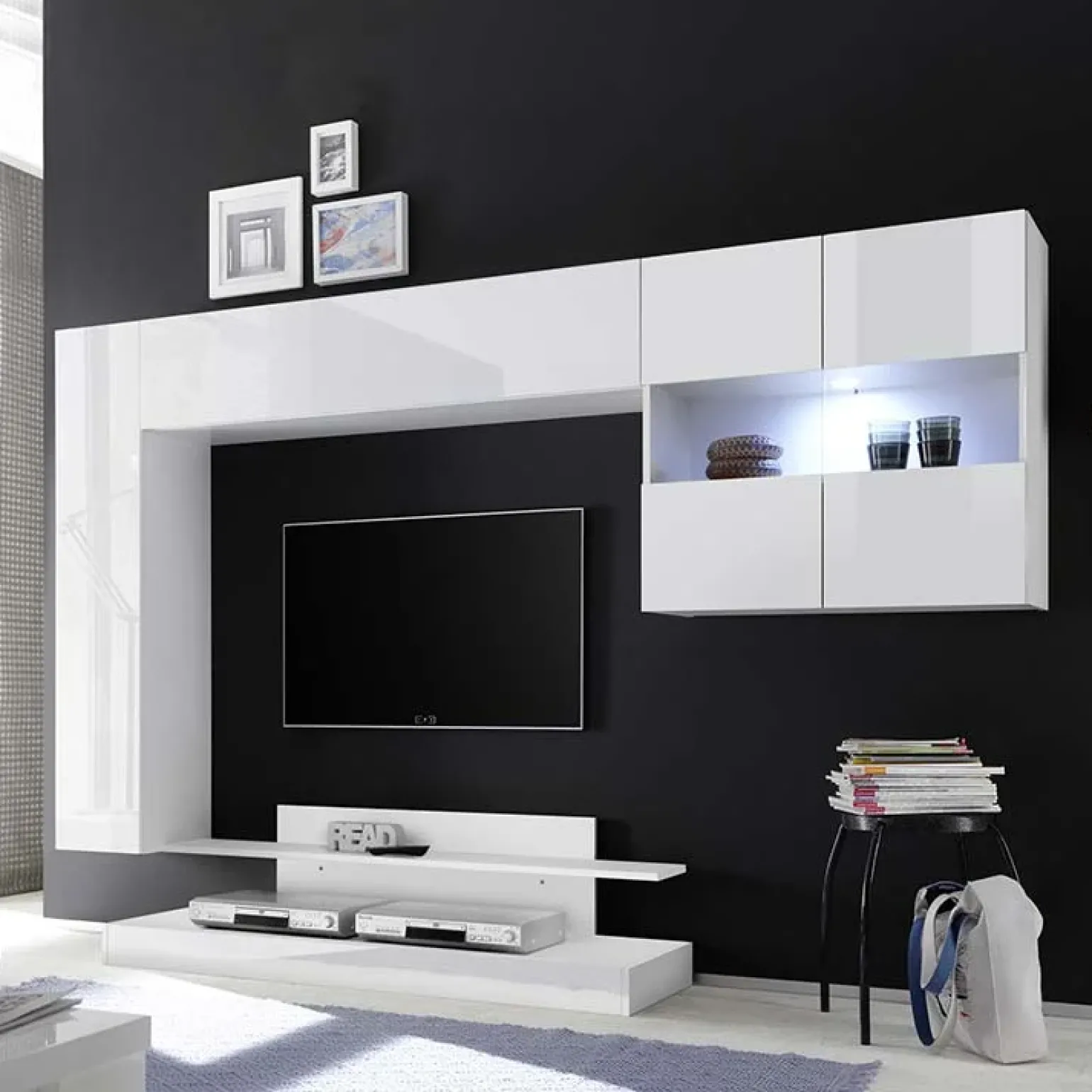 Parete attrezzata 248x175h cm soggiorno bianco lucido Steppi 5