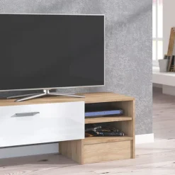 Parete attrezzata 152x97h cm soggiorno rovere bianco lucido Isabel