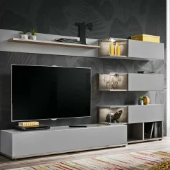 Parete attrezzata 240x150h cm soggiorno quercia grigio Oviedo Gihome®