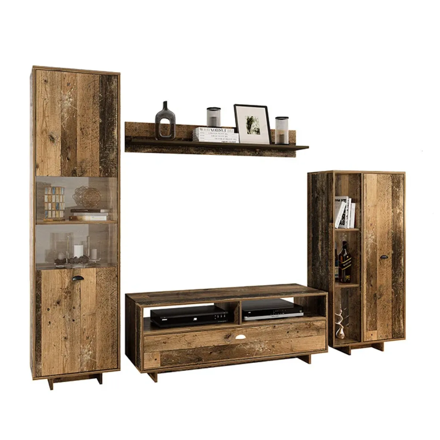 Parete attrezzata 260x185h cm soggiorno legno vecchio antico West Gihome®