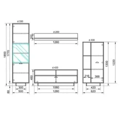 Parete attrezzata 260x185h cm soggiorno legno vecchio antico West Gihome®