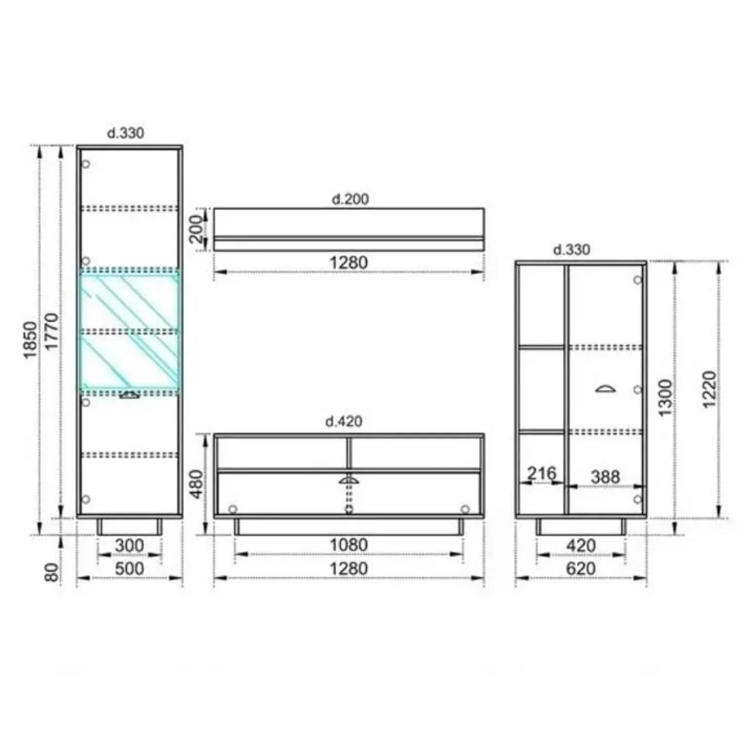 Parete attrezzata 260x185h cm soggiorno legno vecchio antico West Gihome®