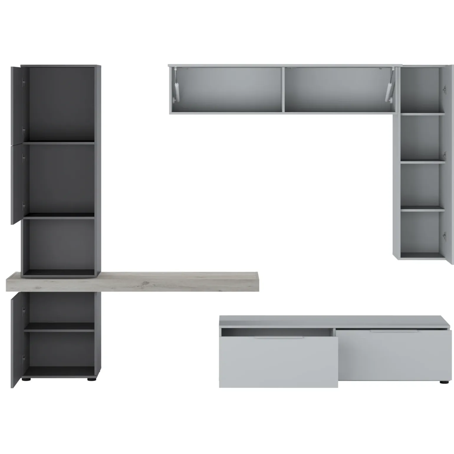 Parete attrezzata 280x207h cm soggiorno grigio antracite Universe