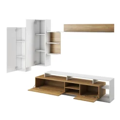 Parete attrezzata 260x190h cm soggiorno moderna rovere bianco opaco Blob