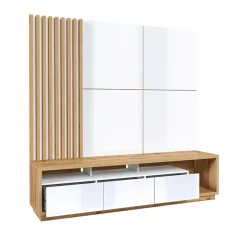 Parete attrezzata 200x196h cm soggiorno bianco lucido rovere Favorita