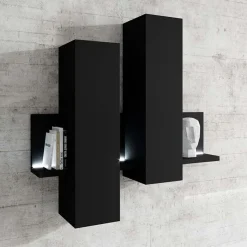 Parete attrezzata 219x205h cm soggiorno nero opaco Megan Gihome®