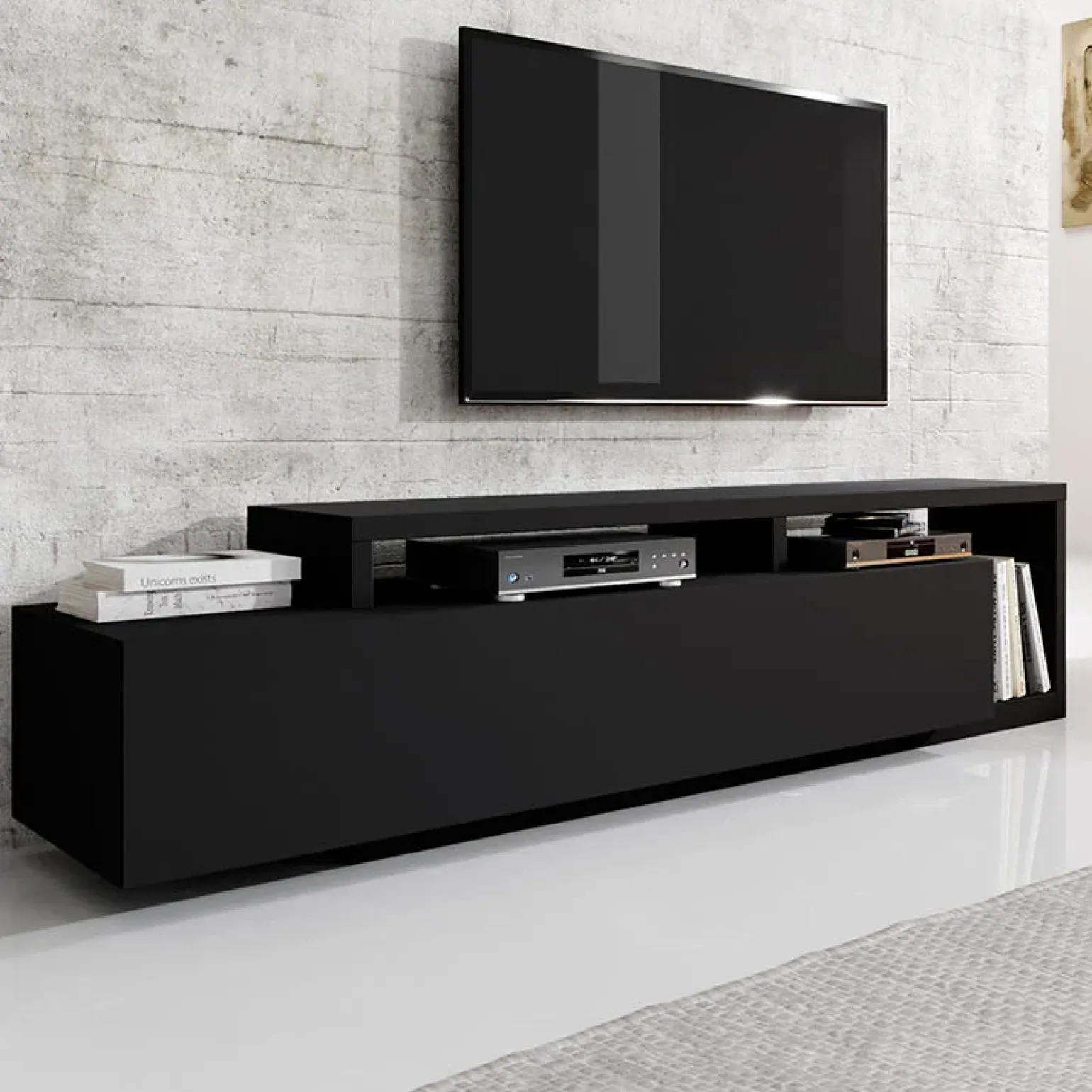 Parete attrezzata 219x205h cm soggiorno nero opaco Megan Gihome®