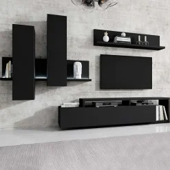 Parete attrezzata 219x205h cm soggiorno nero opaco Megan Gihome®