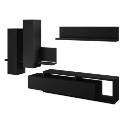 Parete attrezzata 219x205h cm soggiorno nero opaco Megan Gihome®