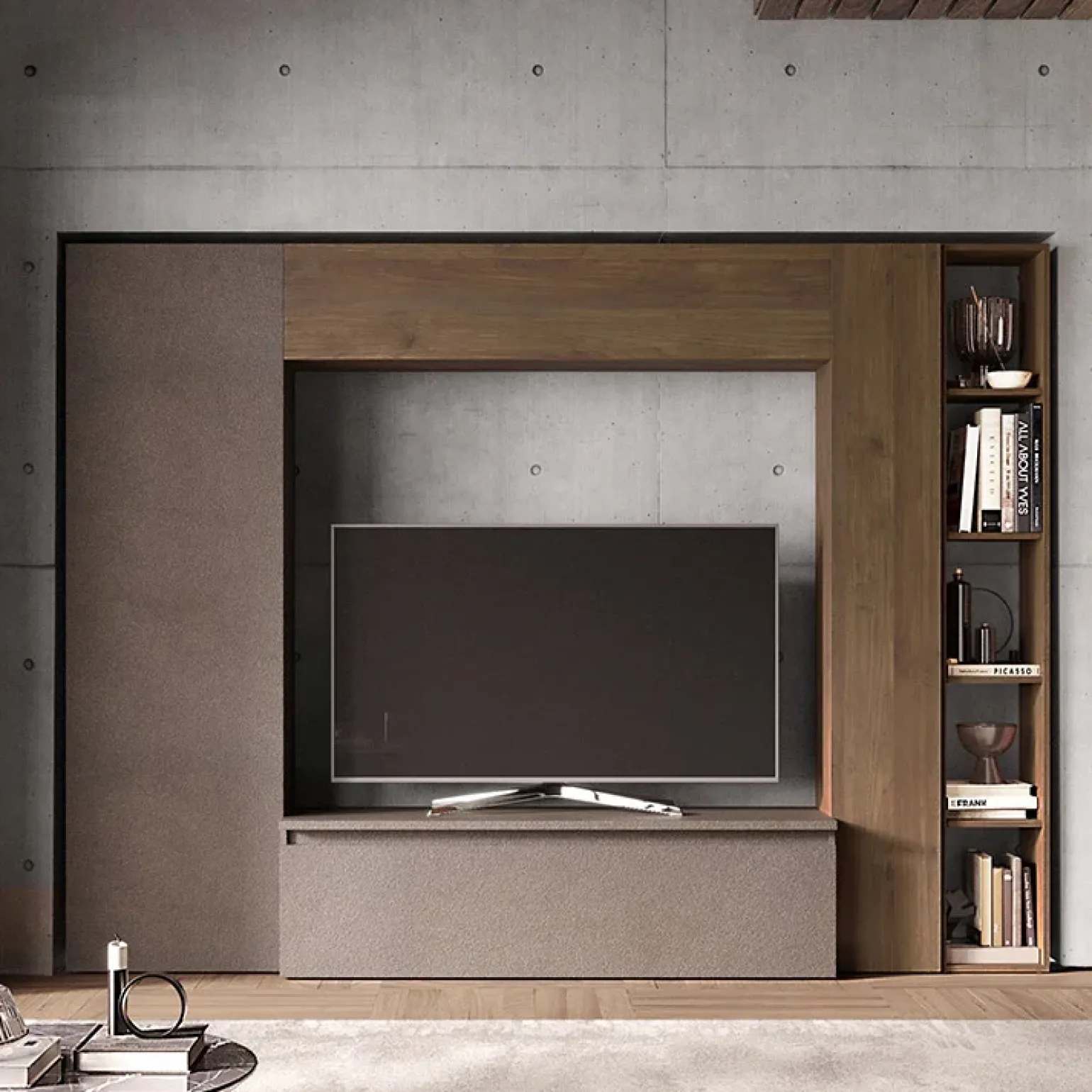 Parete attrezzata 249x186h cm salvaspazio marrone bronzo rovere scuro Sunset 9