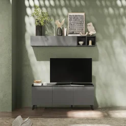 Parete attrezzata 181x200h cm soggiorno grigio scuro antracite Jonson