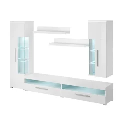 Parete attrezzata 275x175h cm soggiorno bianco lucido Frisk