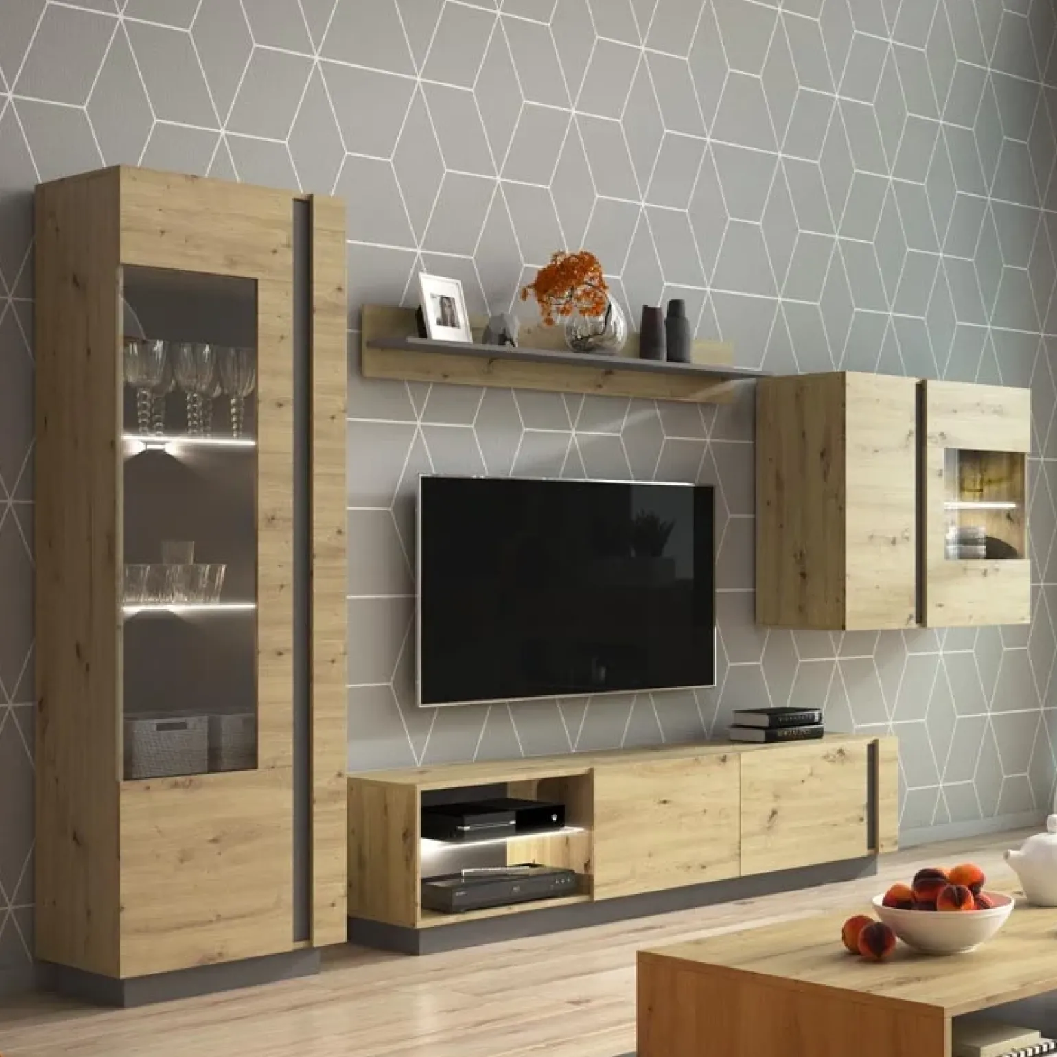 Parete attrezzata 248x194h cm soggiorno rovere antracite Noa Gihome®
