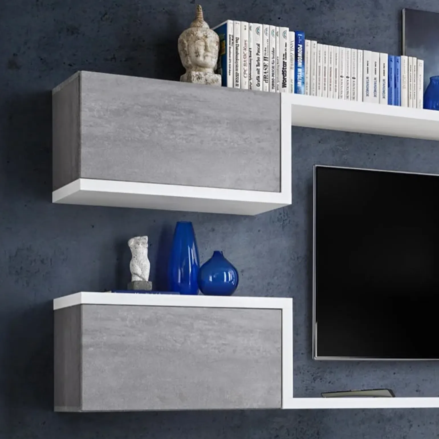 Parete attrezzata 230x95h cm soggiorno bianco cemento Almada Gihome®