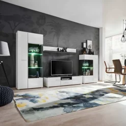 Parete attrezzata 310x190h cm soggiorno bianco lucido pino nero York Gihome®
