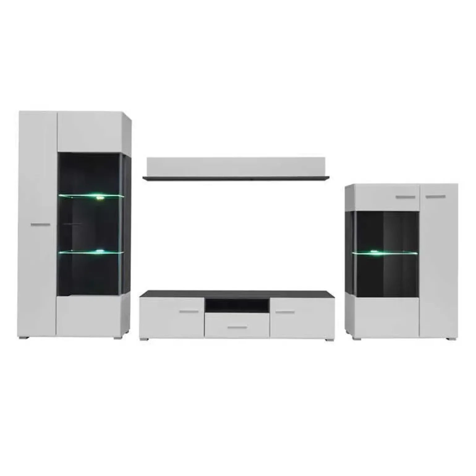 Parete attrezzata 310x190h cm soggiorno bianco lucido pino nero York Gihome®