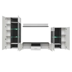 Parete attrezzata 310x190h cm soggiorno bianco lucido pino nero York Gihome®