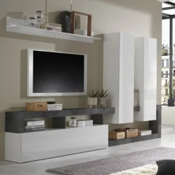 Parete attrezzata 277x200h moderna cm bianco lucido ossido Invictus
