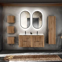 Pensile bagno sospeso 35x35h cm cannettato 1 anta quercia antracite Limpid