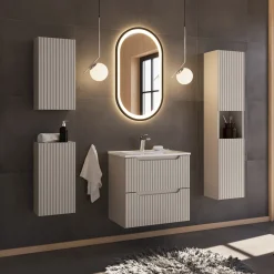 Pensile bagno sospeso 30x57h cm cannettato 1 anta beige Cleany