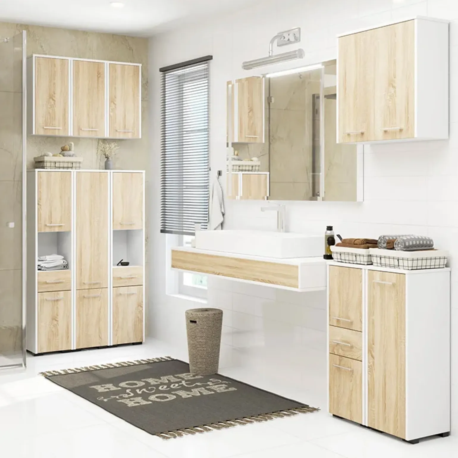 Pensile bagno sospeso 60x60h cm 2 ante rovere bianco Woters