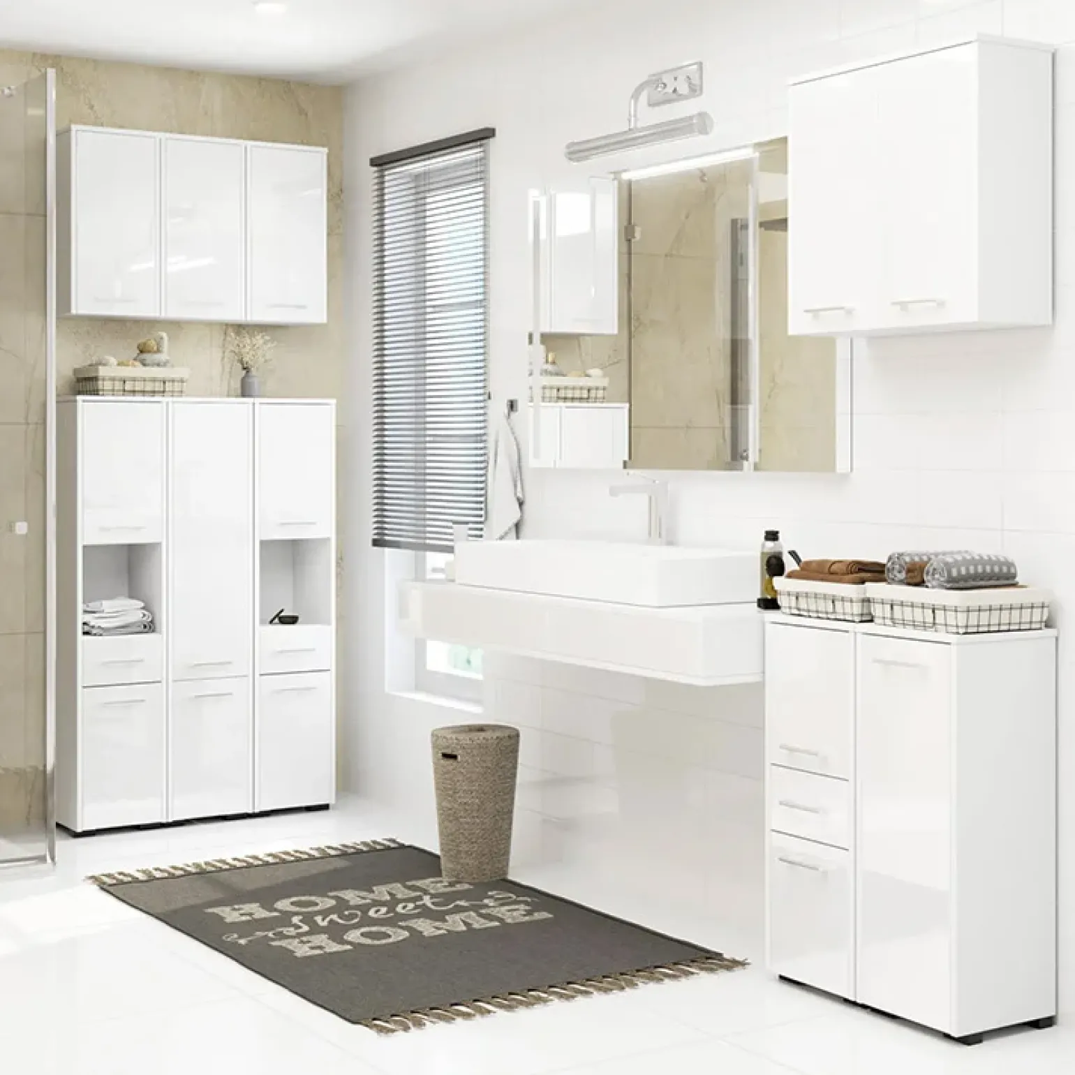 Pensile bagno sospeso 60x60h cm 2 ante bianco lucido Woters