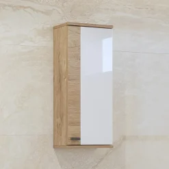 Pensile bagno sospeso 35x84h cm 1 anta bianco lucido rovere Crystal