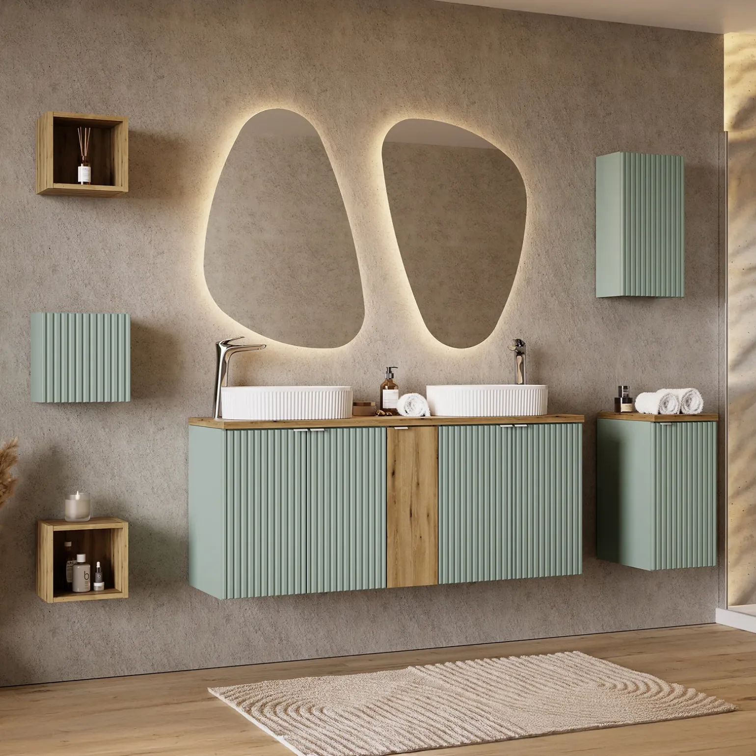 Pensile bagno sospeso 30x57h cm cannettato 1 anta verde salvia Greeny