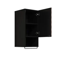 Pensile bagno sospeso 34x81h cm 1 anta 1 vano a giorno nero anta decorata noce Silvy